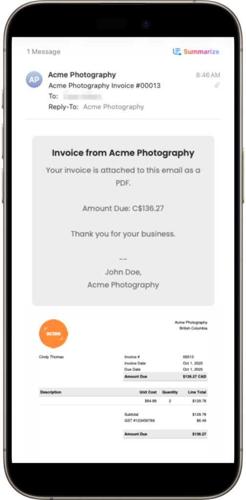 Customized invoices in TrulySmall Accounting.