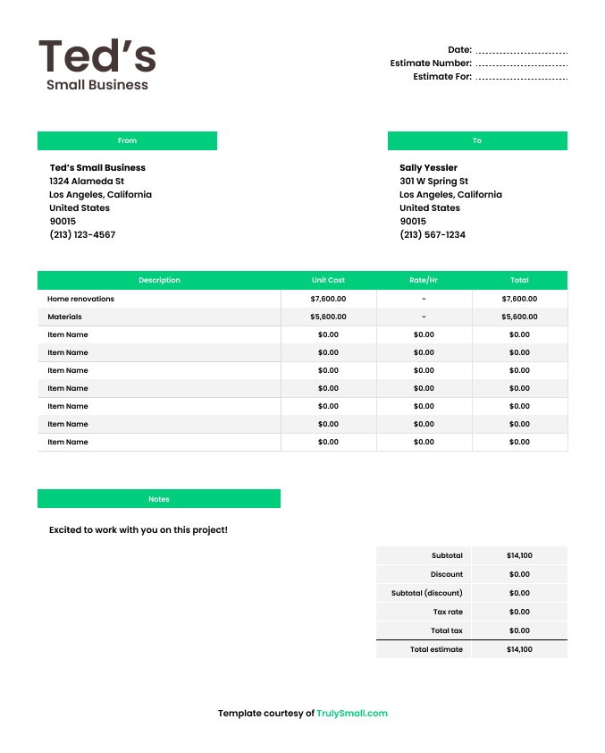 Contractor Estimate Templates